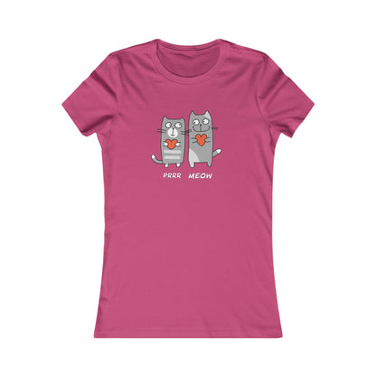 Pink Printify T-Shirt with cute cartoon cats holding hearts and text Prrr meow shirt