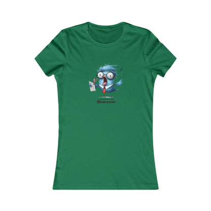 Green Printify T-shirt featuring a cartoon bird character with glasses and a microphone punny animal shirts design