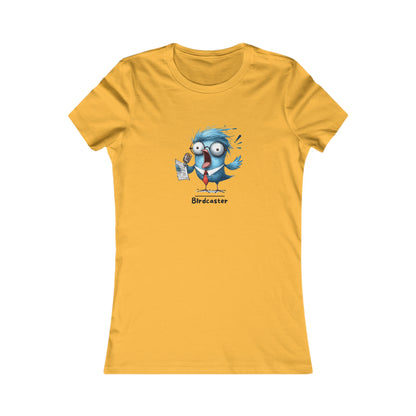 Yellow Printify T-shirt featuring a punny animal shirts design with a cartoon birdcaster character