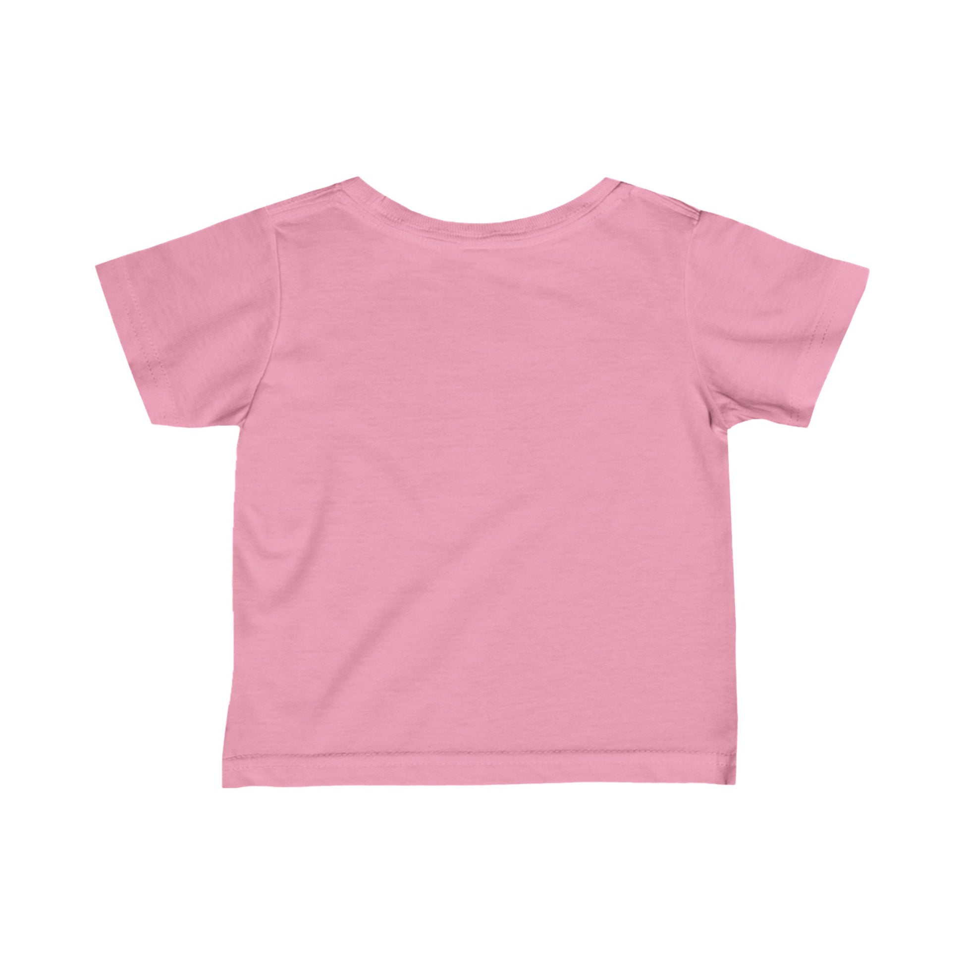 Back view of a pink puppy love infant t-shirt made by Printify for babies