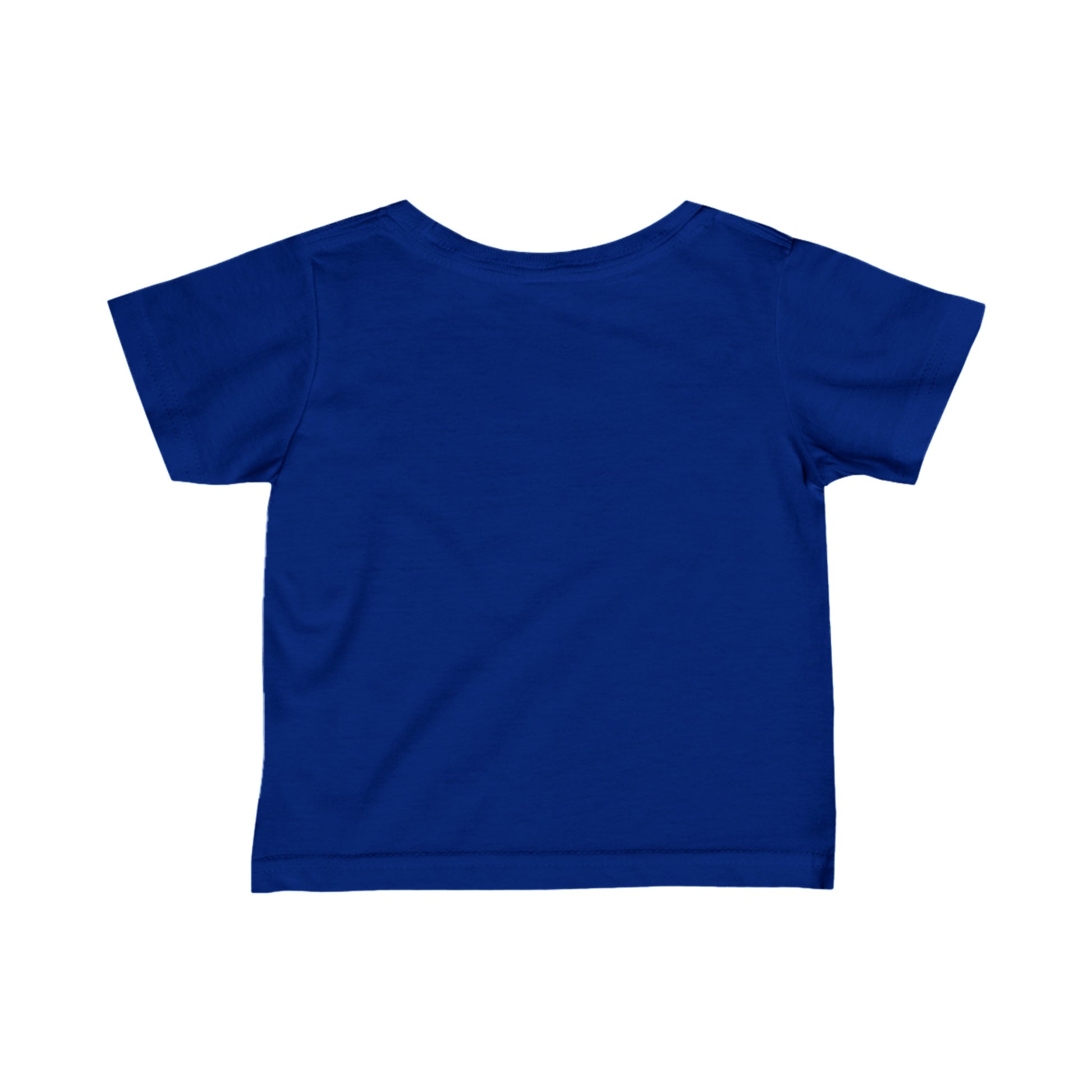 Back view of a plain blue puppy love infant t-shirt by Printify for kids