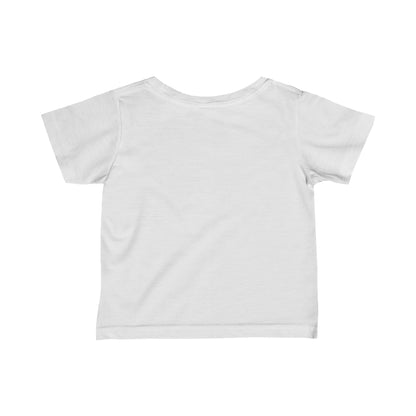 Back view of white puppy love infant t-shirt made by Printify for babies and toddlers