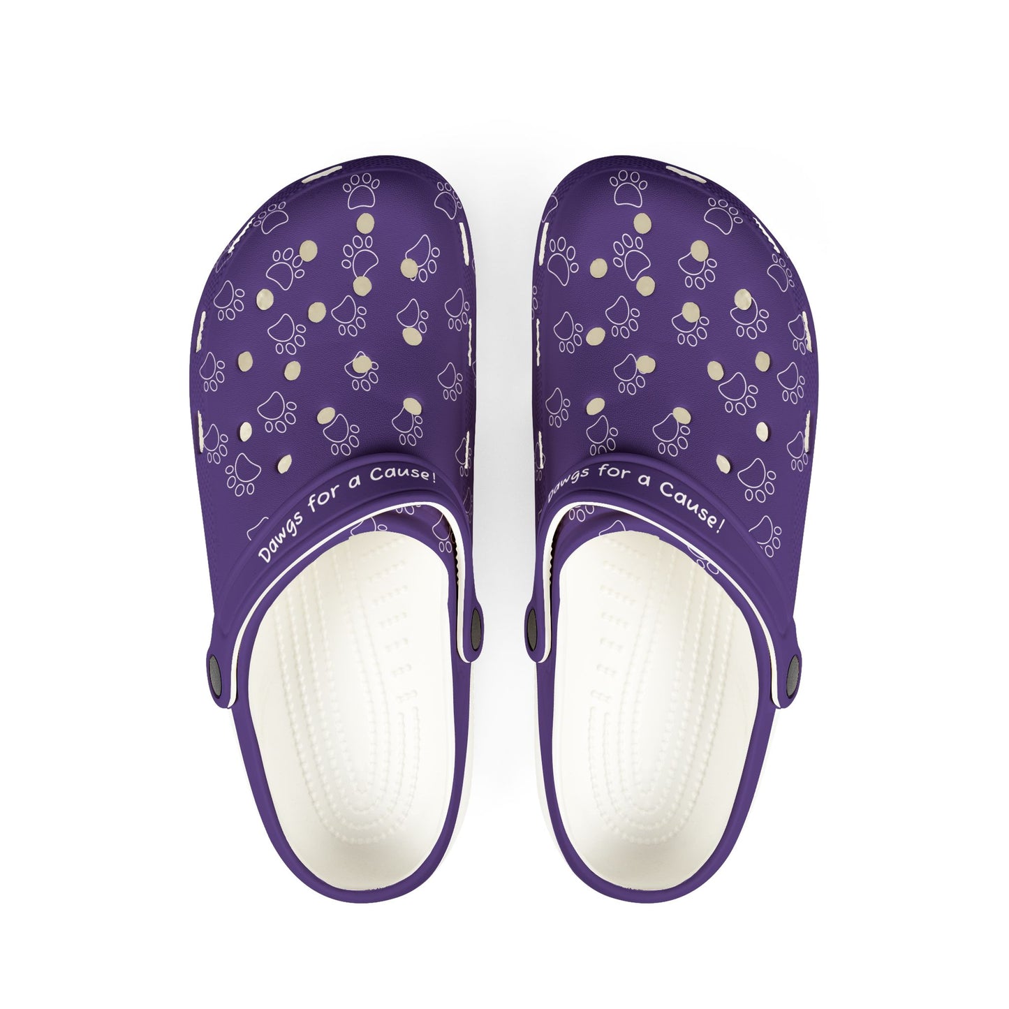 Printify purple rubber clogs for women with paw print design and adjustable heel strap