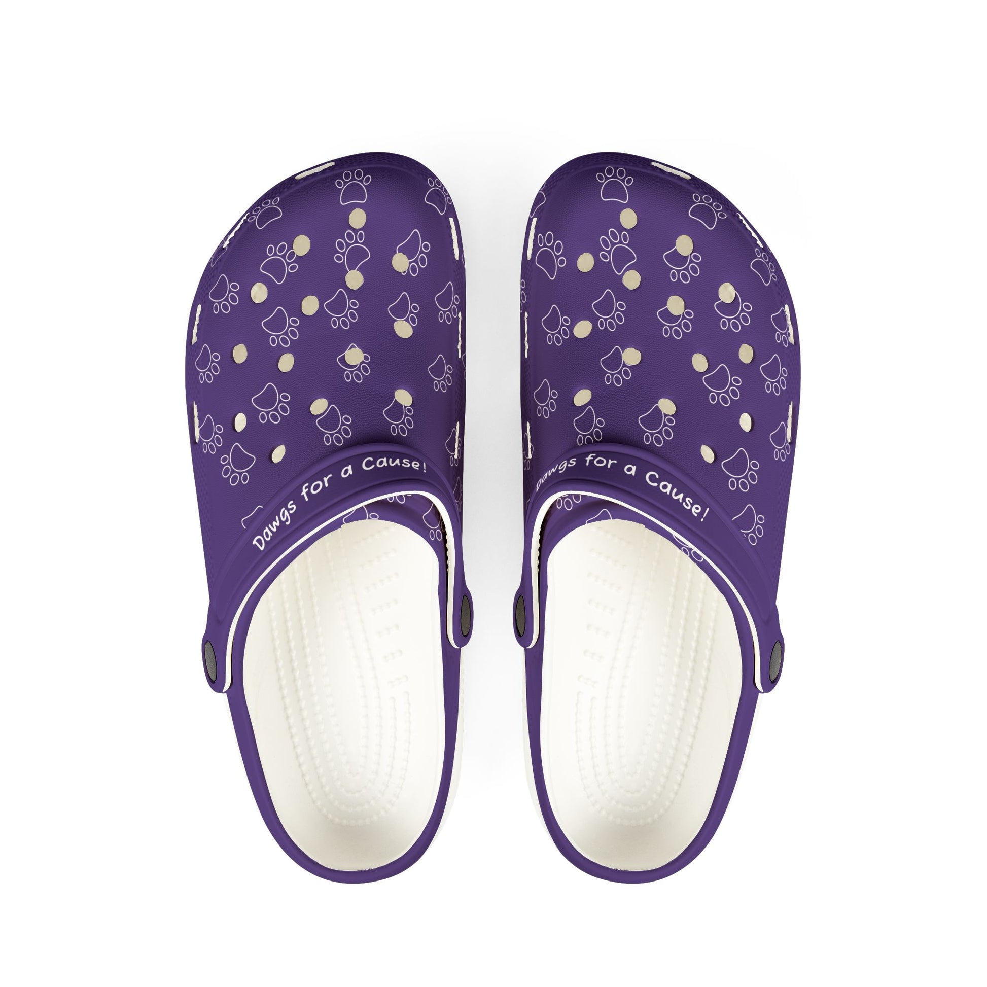Printify purple rubber clogs for women with paw print design and adjustable heel strap