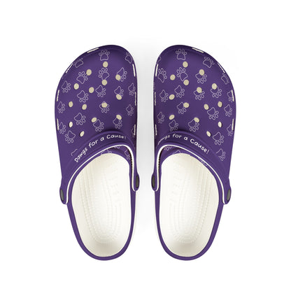 Printify purple rubber clogs for women with paw print design and adjustable heel strap