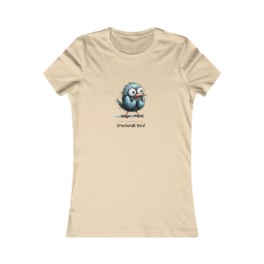 Printify quirky emotional tee women featuring a beige shirt with a cartoon emotional bird graphic