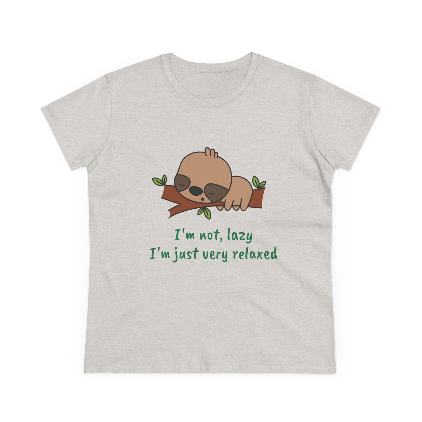 Printify relaxed sloth t-shirt for women with cute sloth on branch and relaxed quote
