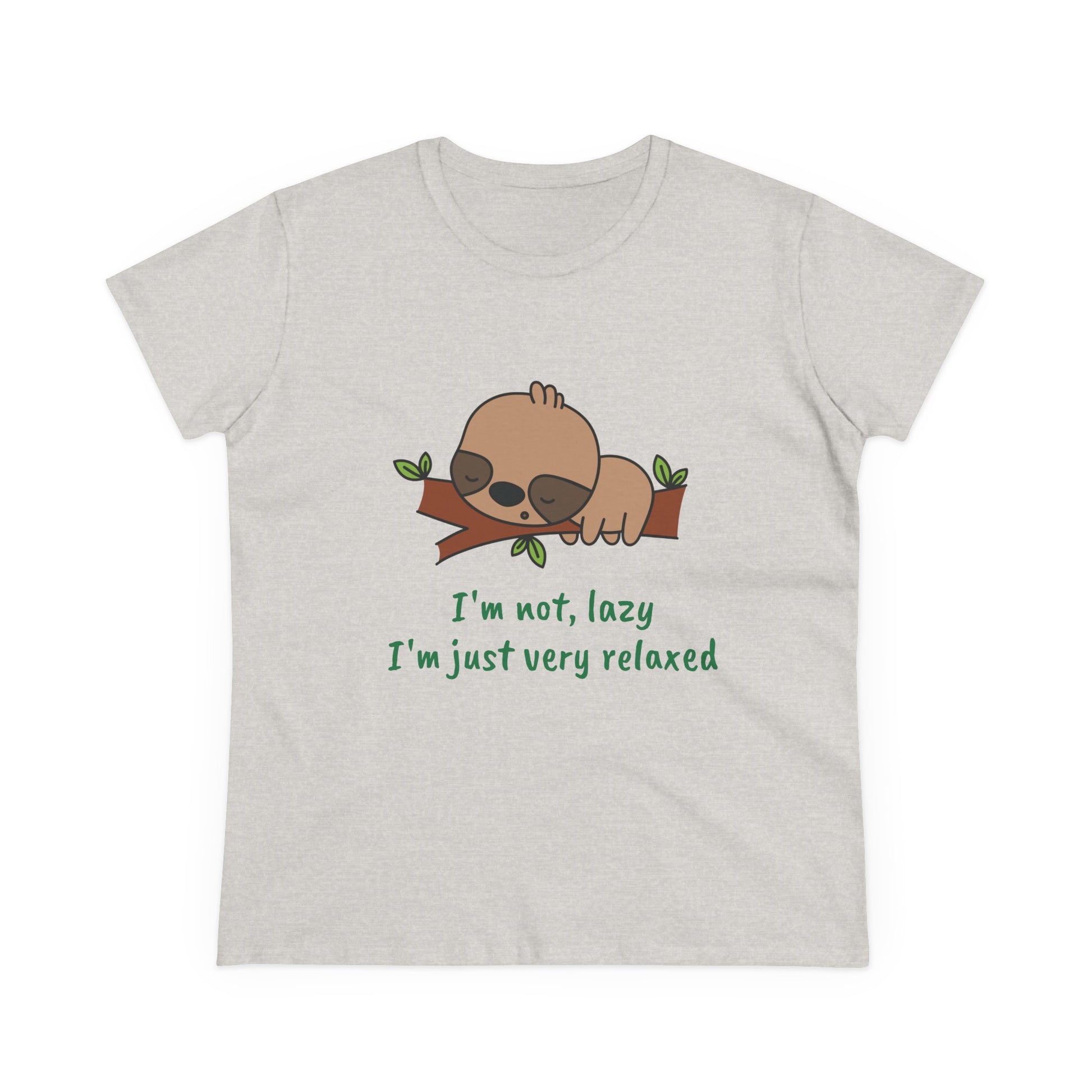 Printify relaxed sloth t-shirt for women with cute sloth on branch and relaxed quote