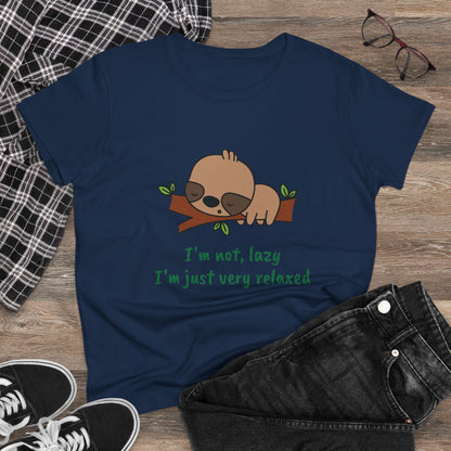 Navy relaxed sloth t-shirt for women with cute sloth graphic and casual style by Printify
