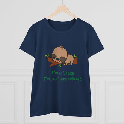 Navy Printify relaxed sloth t-shirt for women with cute sleeping sloth and text design