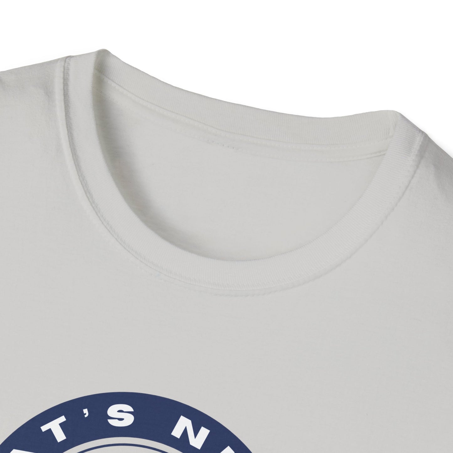 White Printify rocket ship tee with round neckline and partial graphic print