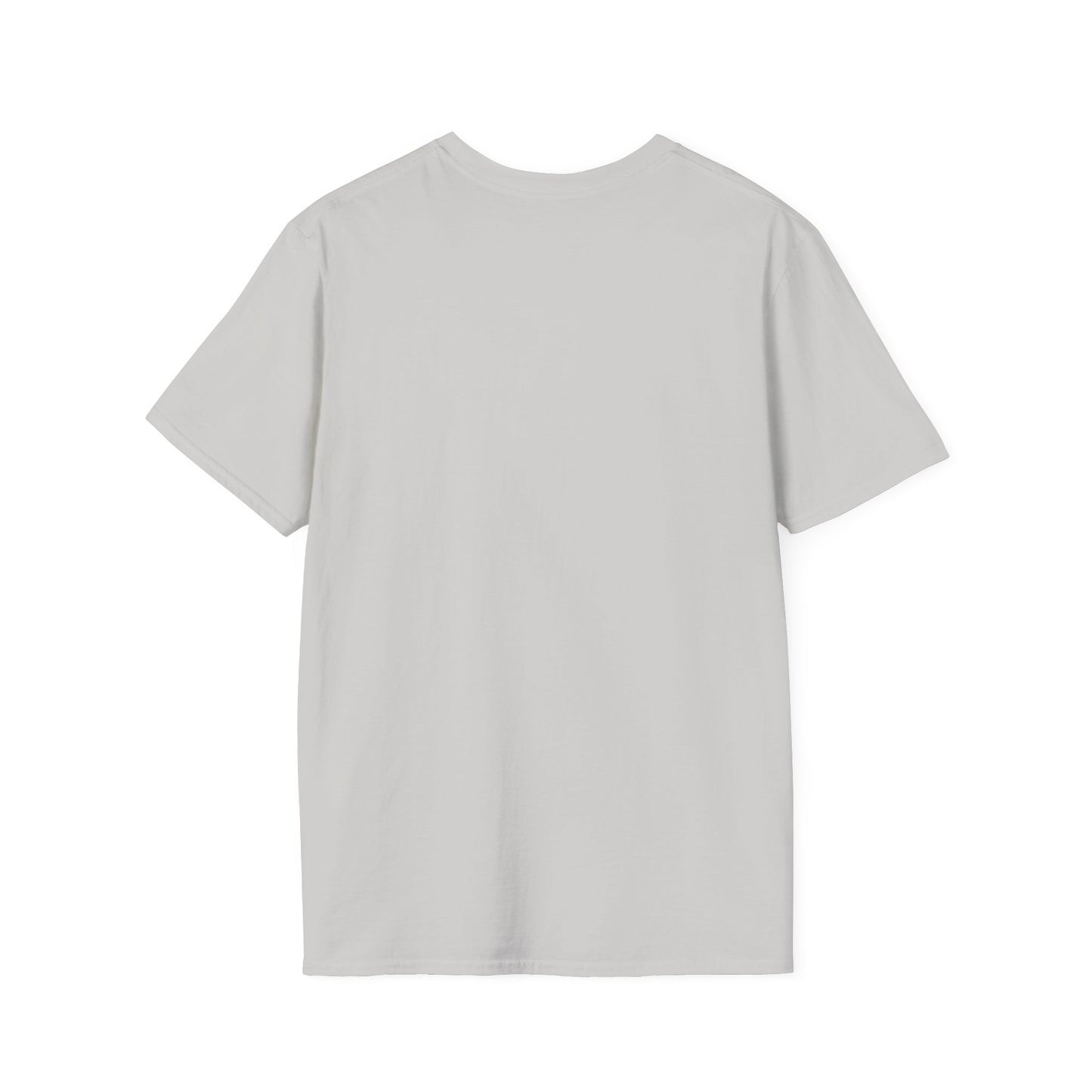Plain light gray t-shirt from Printify shown from the back for rocket ship tee design