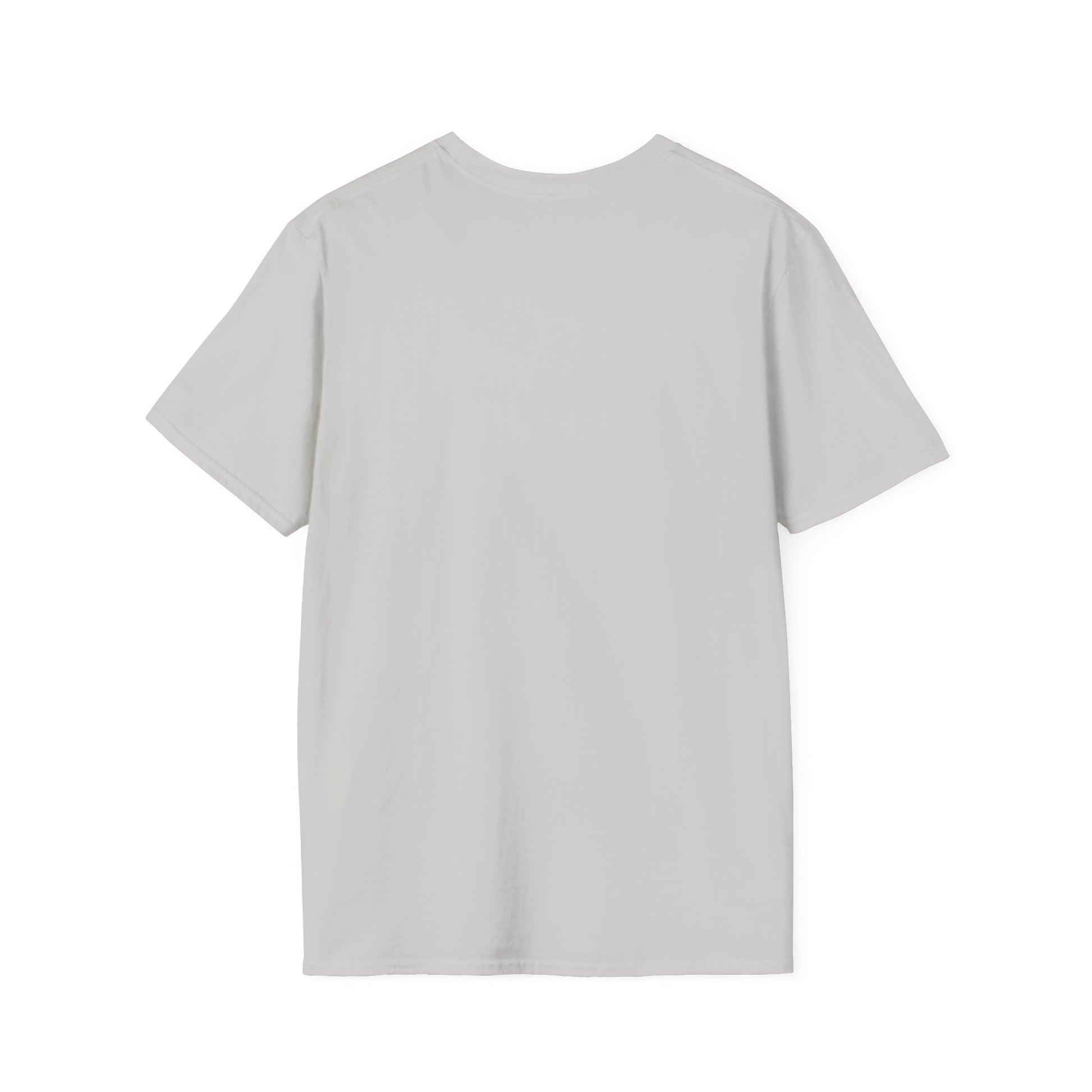 Plain light gray t-shirt from Printify shown from the back for rocket ship tee design