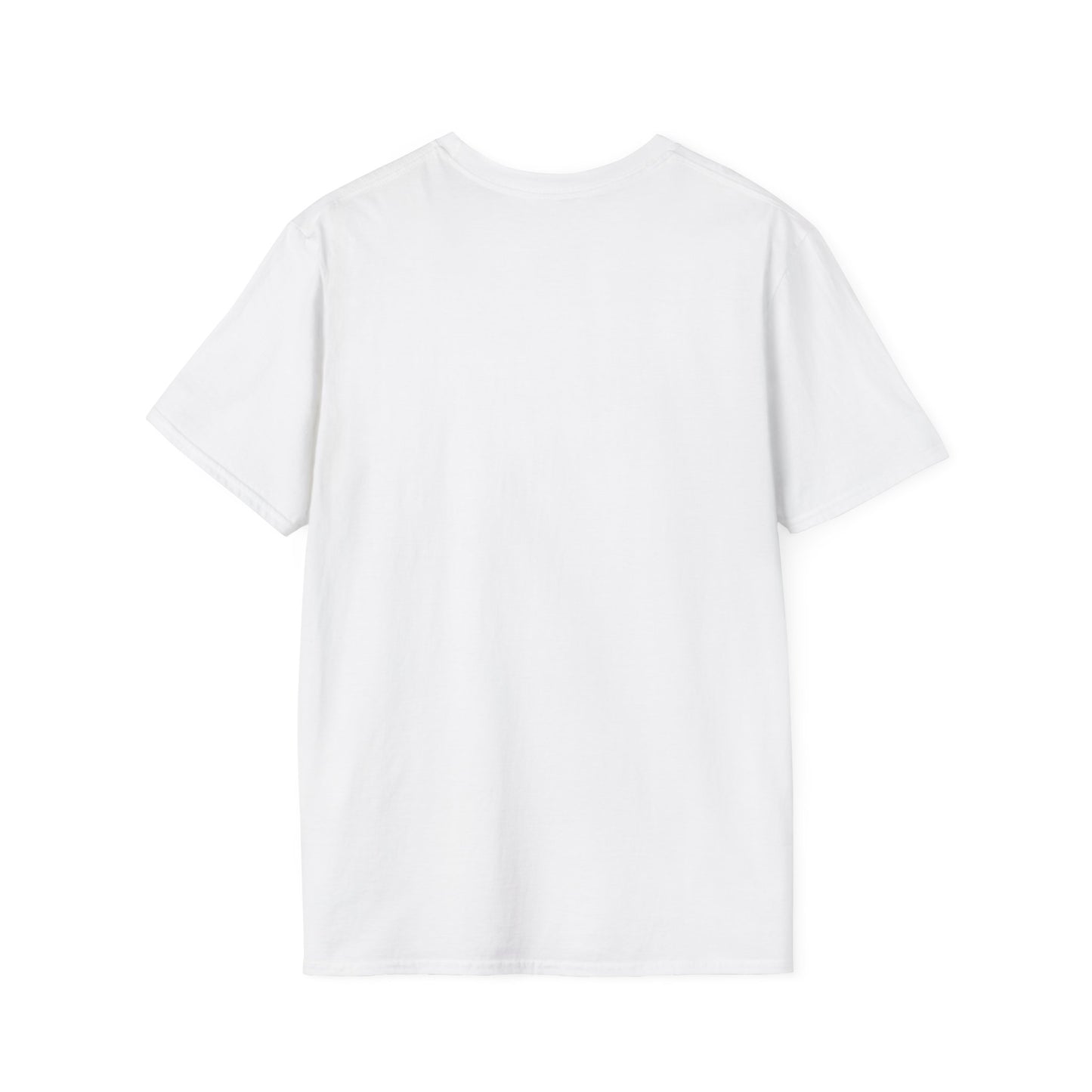 Plain white rocket ship tee T-shirt from Printify showing the back side with short sleeves