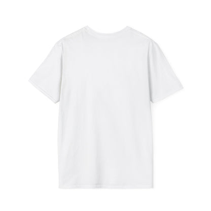 Plain white rocket ship tee T-shirt from Printify showing the back side with short sleeves