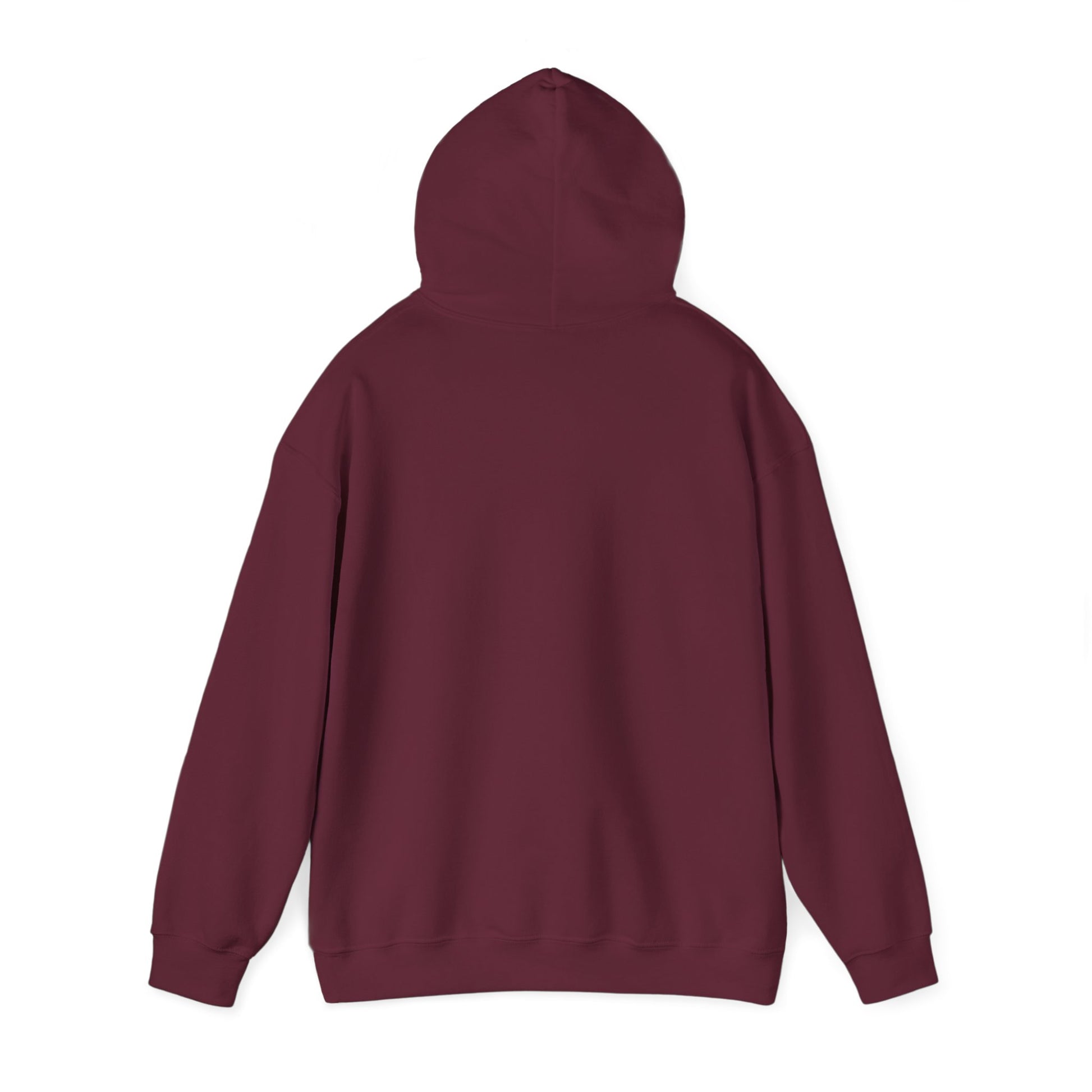 Back view of maroon funny bird hoodie from Printify with hood and long sleeves