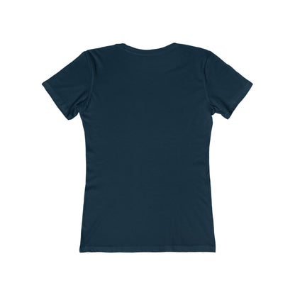 Plain navy blue t-shirt from Printify shown from the back for santa claus christmas tee women
