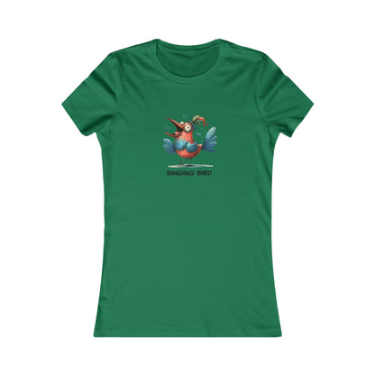 Green Printify t-shirt featuring a colorful cartoon singing bird shirt women design