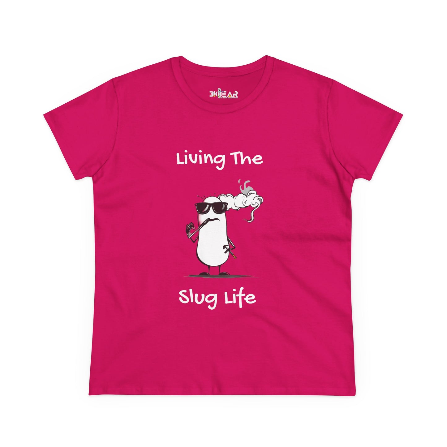 Pink Printify slug life shirt with cool slug wearing sunglasses and smoking graphic design