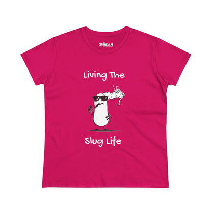 Pink Printify slug life shirt with cool slug wearing sunglasses and smoking graphic design