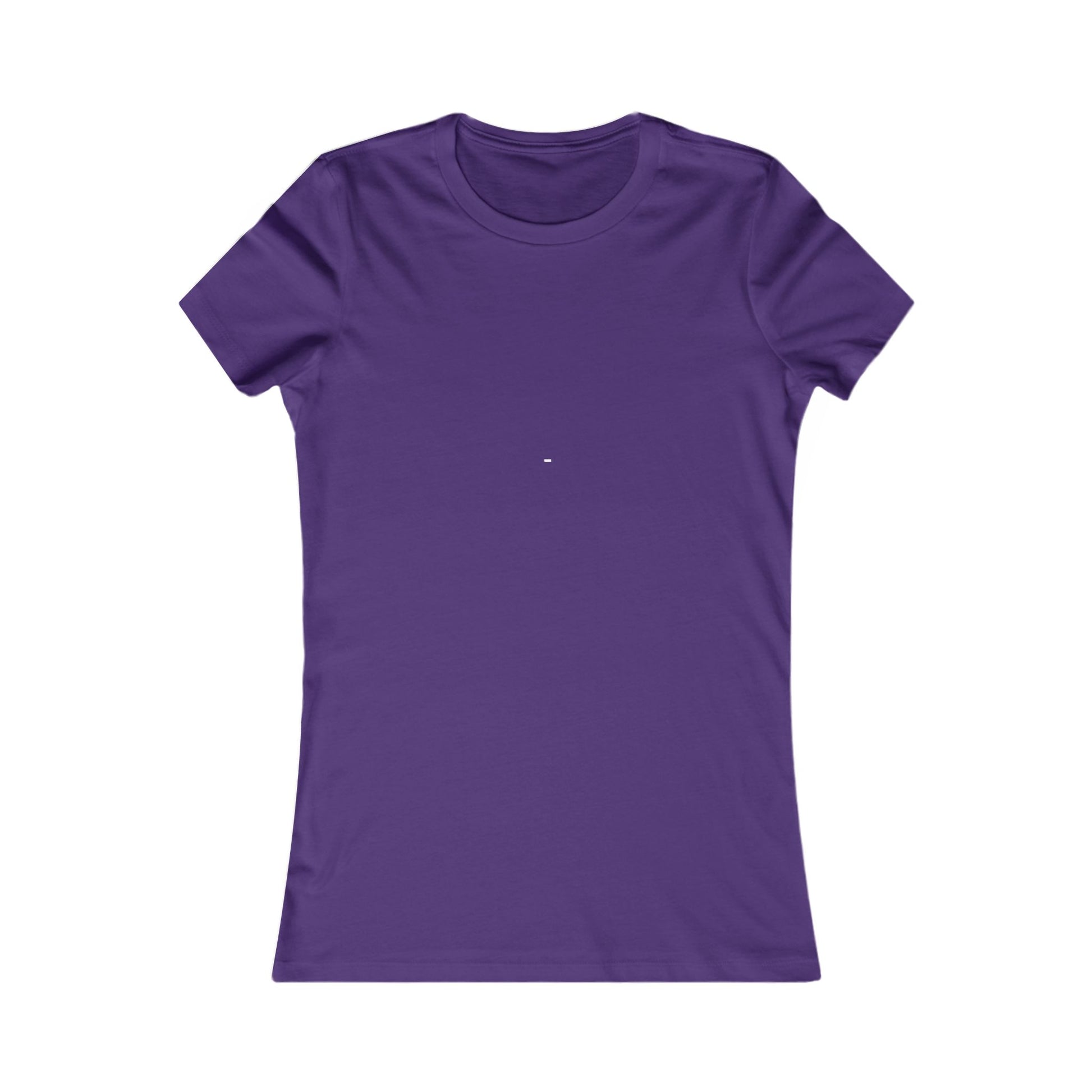 Purple fitted t-shirt by Printify modeled as solid white fitted t-shirt for women alternative
