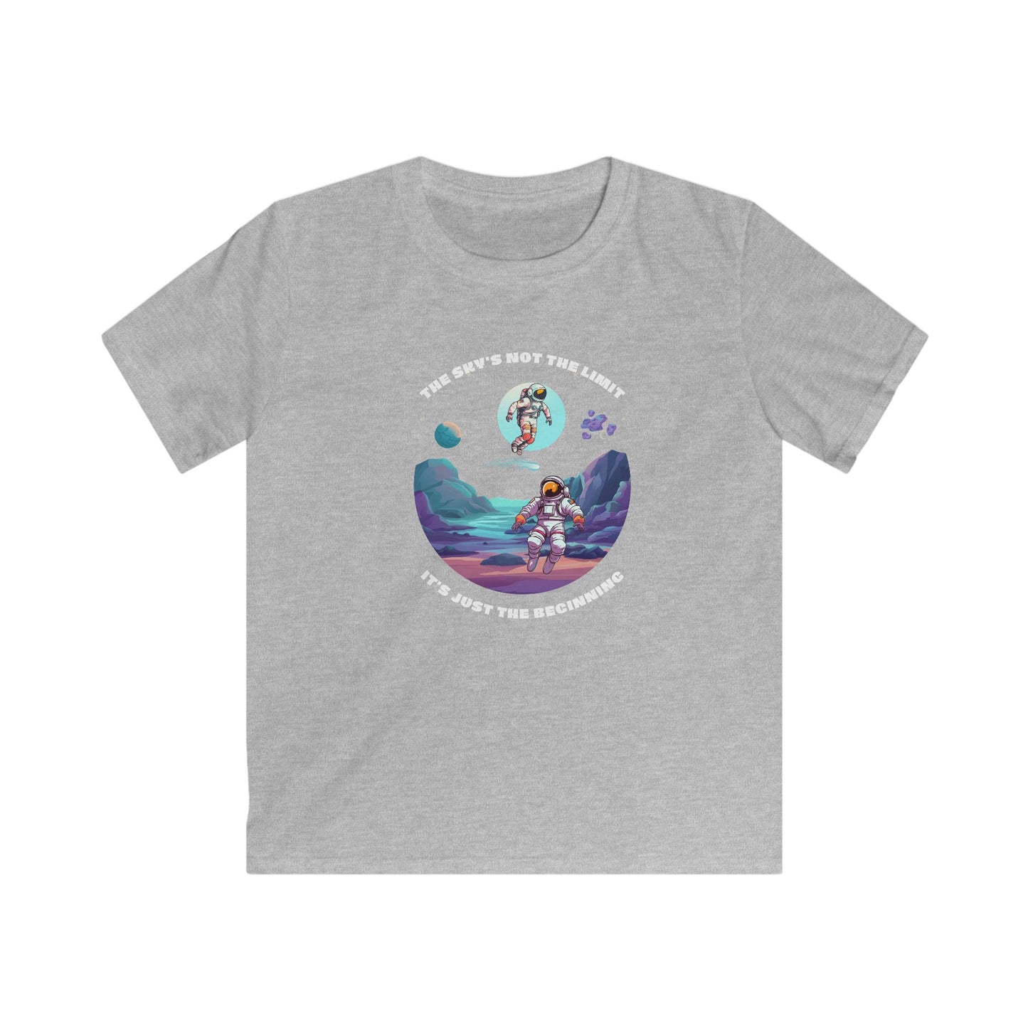 Printify space motivational tee kids gray shirt with astronauts and inspirational quote