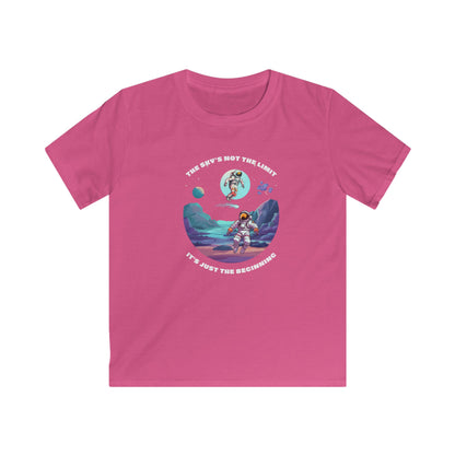 Pink space motivational tee kids with astronaut graphic and uplifting space-themed message