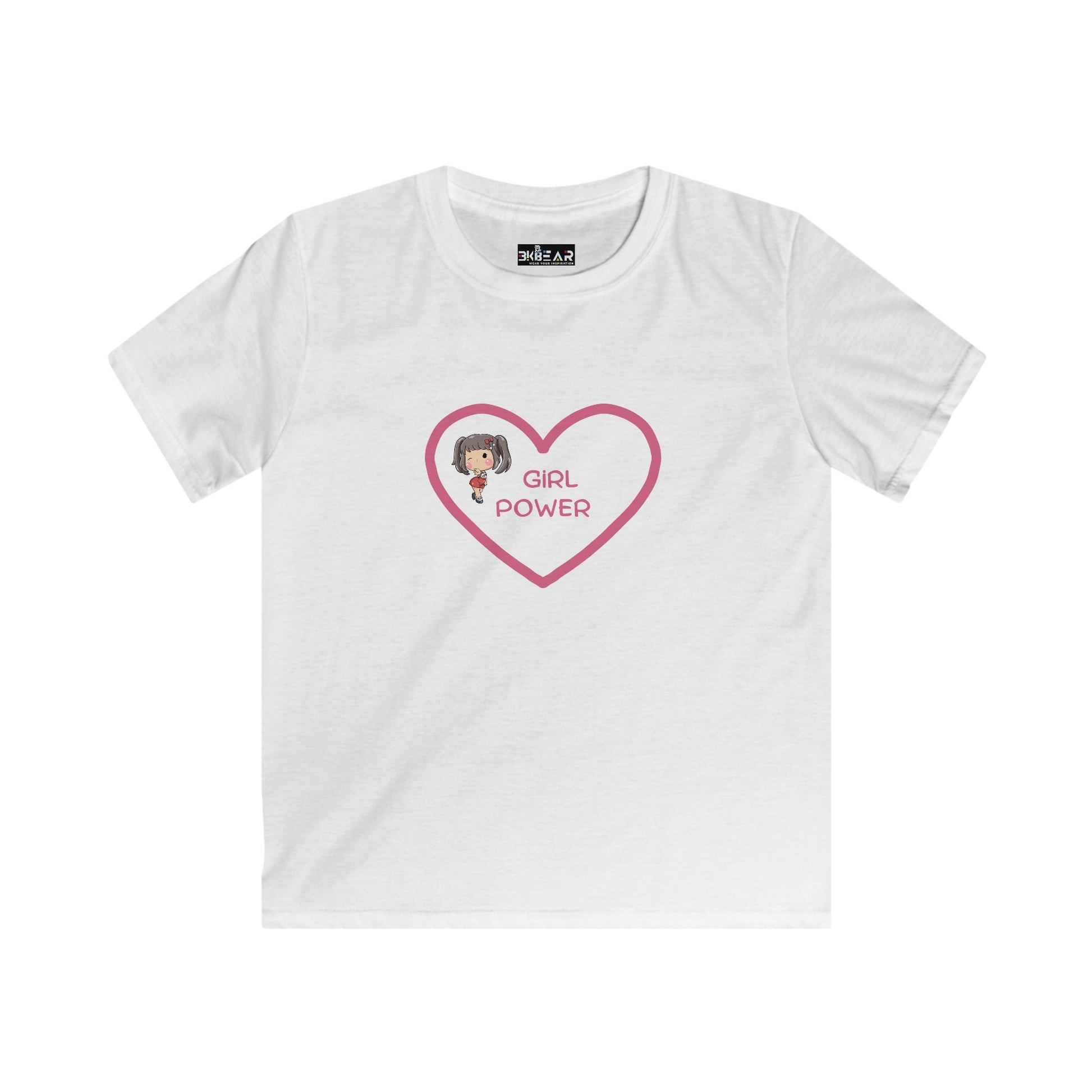 White kids t-shirt with girl power shirt kids design featuring heart and girl graphic