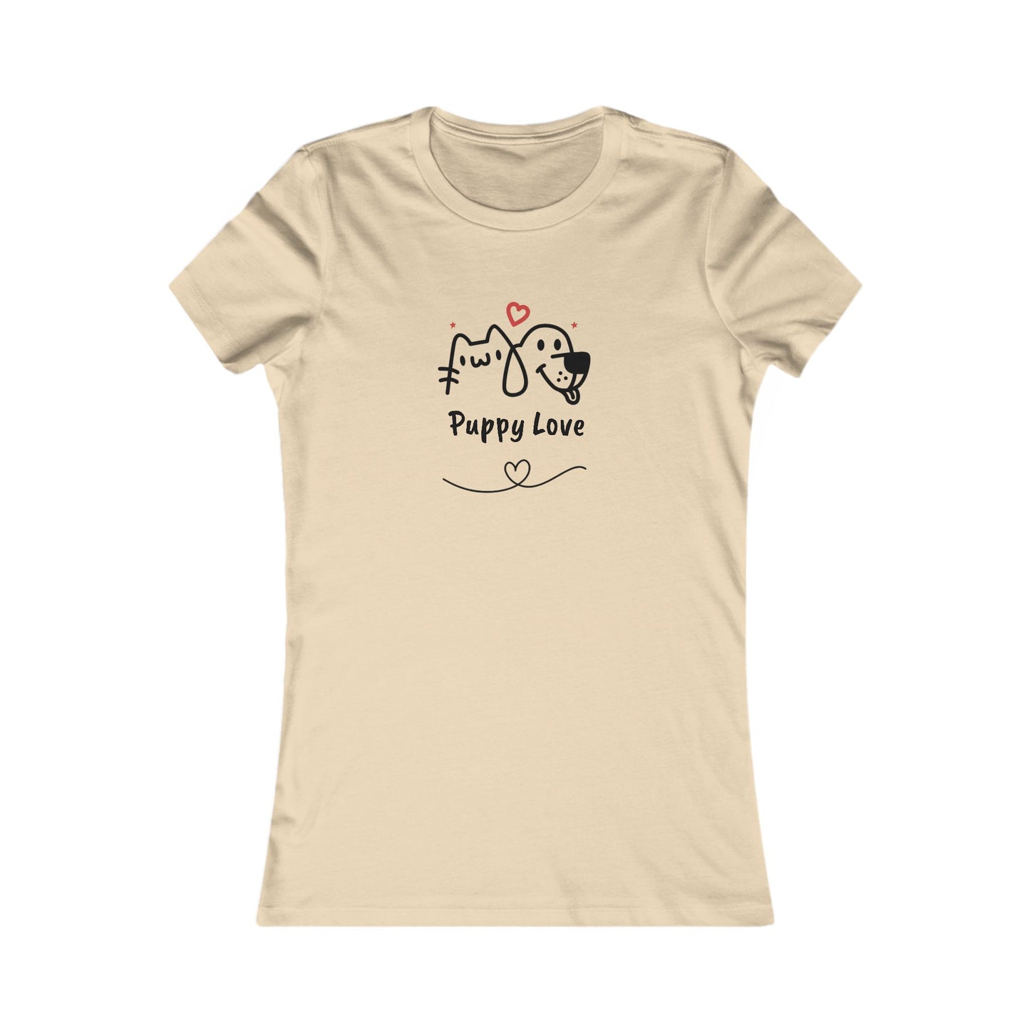 Printify beige sweet puppy tee women with cute puppy and kitten graphic and Puppy Love text