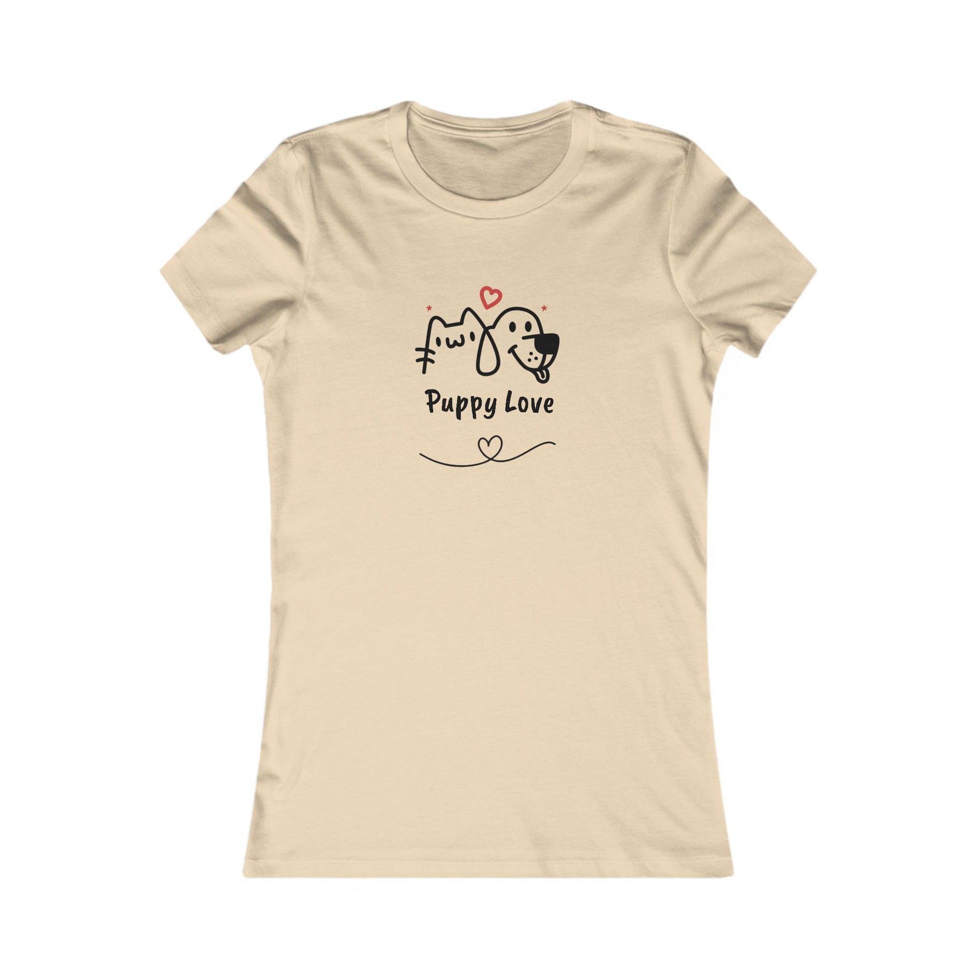 Printify beige sweet puppy tee women with cute puppy and kitten graphic and Puppy Love text
