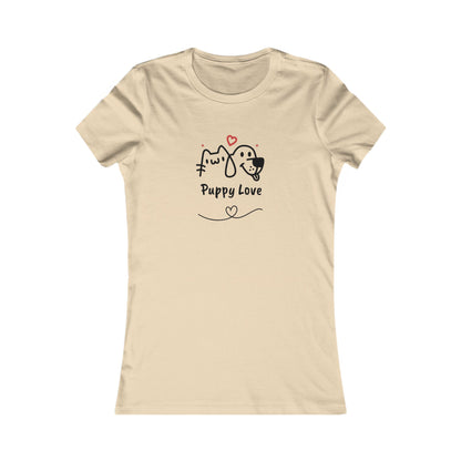 Printify beige sweet puppy tee women with cute puppy and kitten graphic and Puppy Love text
