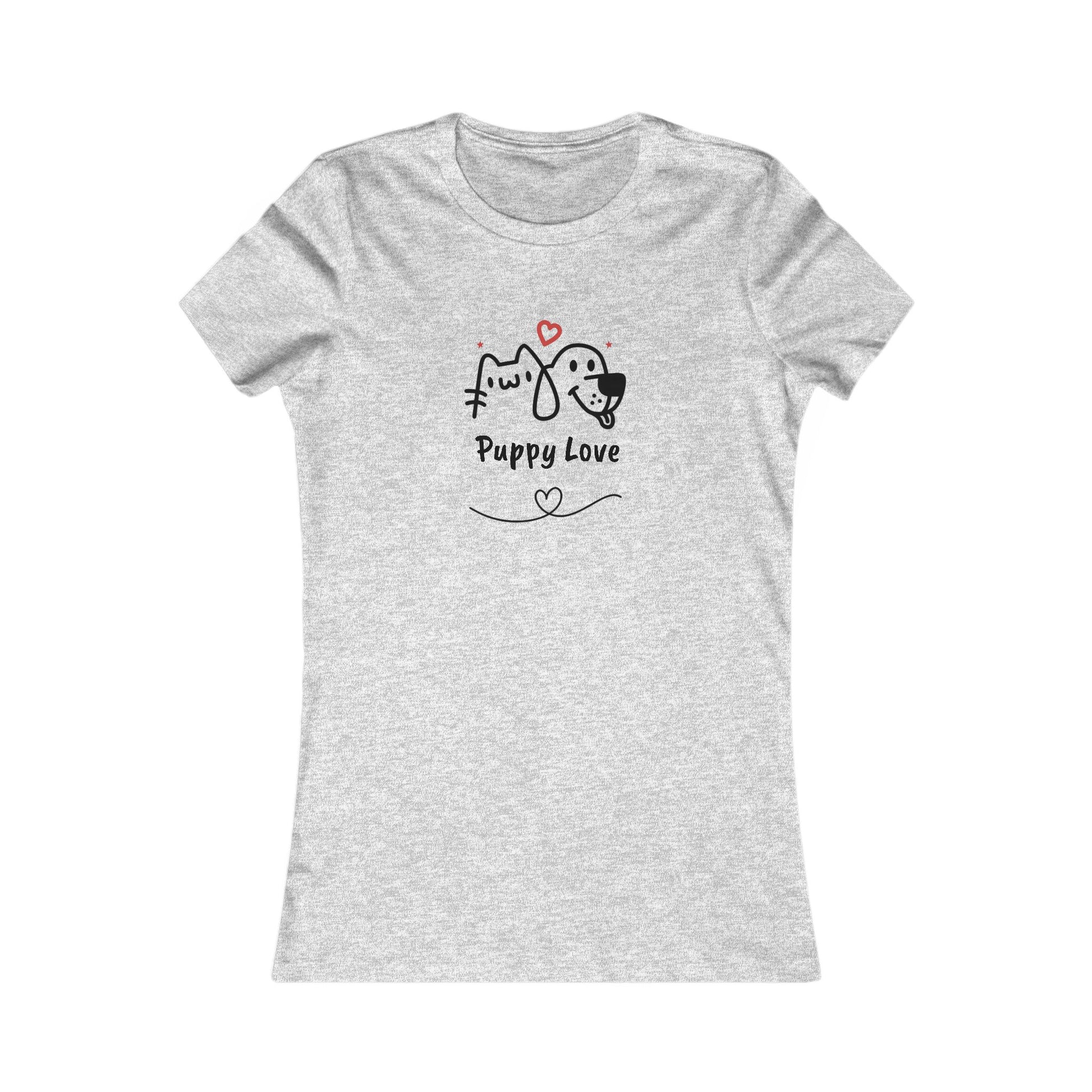Printify gray sweet puppy tee women with cute puppy and kitty graphic and Puppy Love text