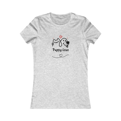 Printify gray sweet puppy tee women with cute puppy and kitty graphic and Puppy Love text