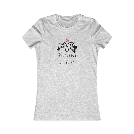 Printify gray sweet puppy tee women with cute puppy and kitty graphic and Puppy Love text