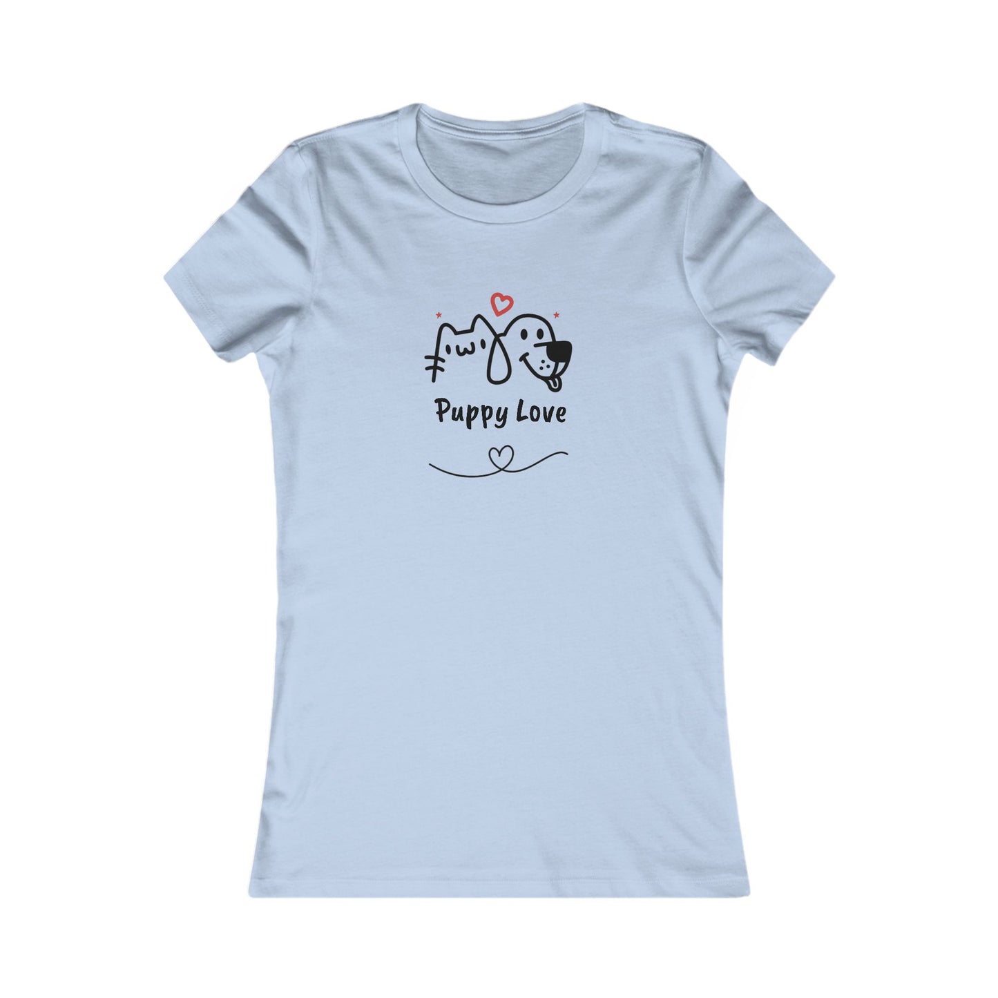 Light blue sweet puppy tee women with cute puppy and cat design and Puppy Love text