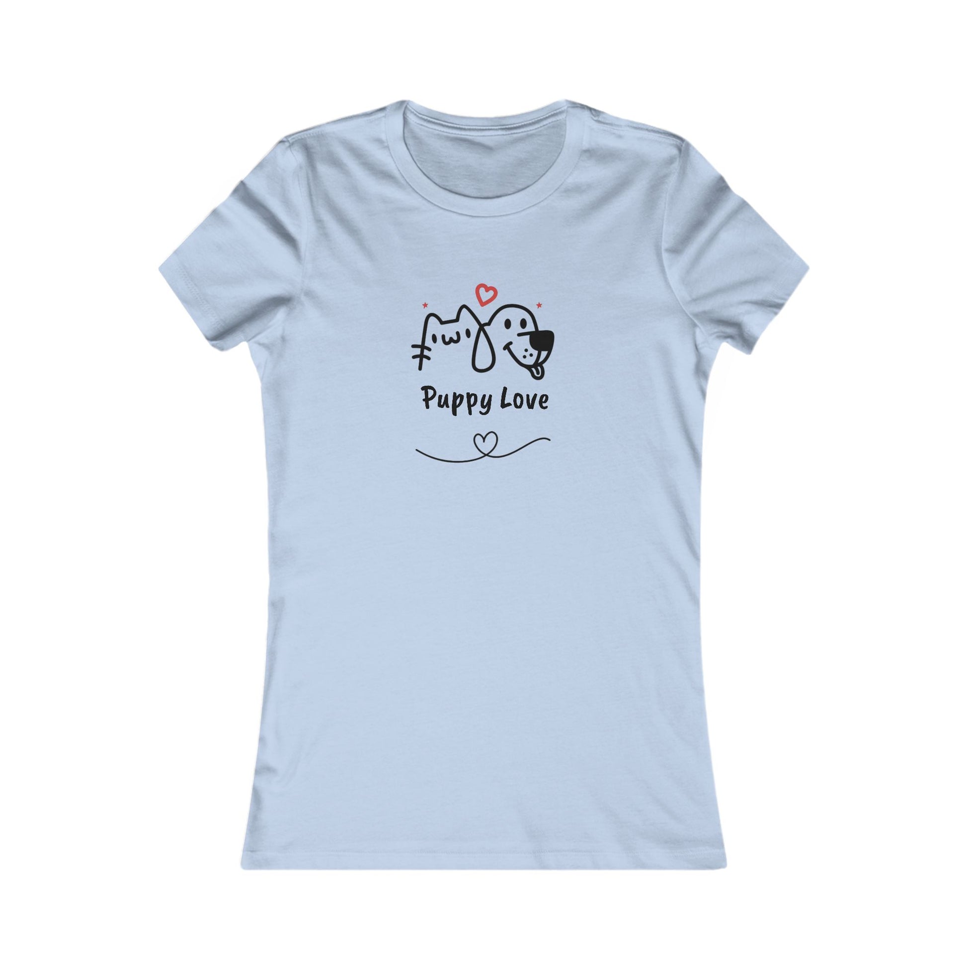 Light blue sweet puppy tee women with cute puppy and cat design and Puppy Love text
