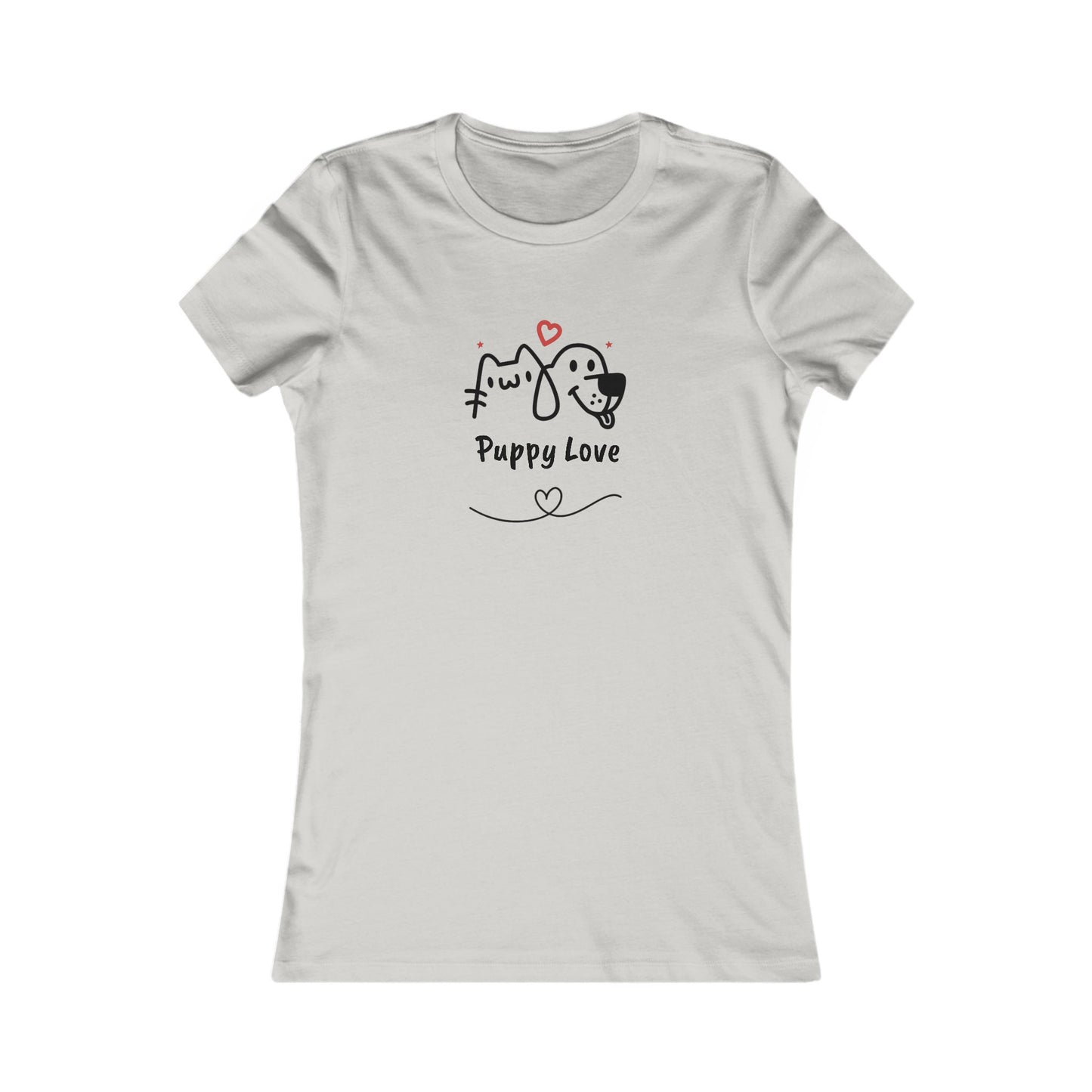 White Printify sweet puppy tee women with cute puppy love graphic and heart design