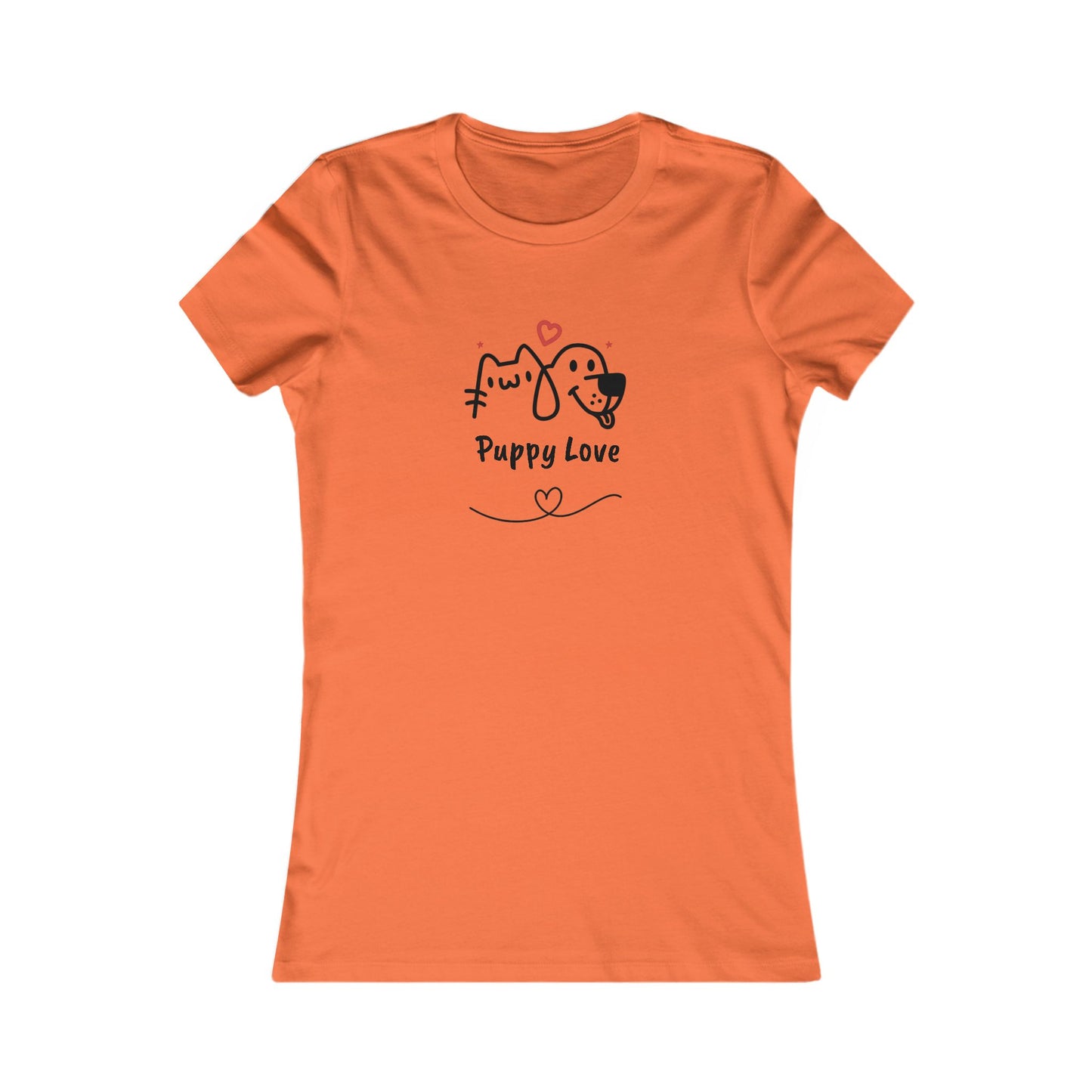 Orange Printify sweet puppy tee women with cute puppy love graphic and heart design