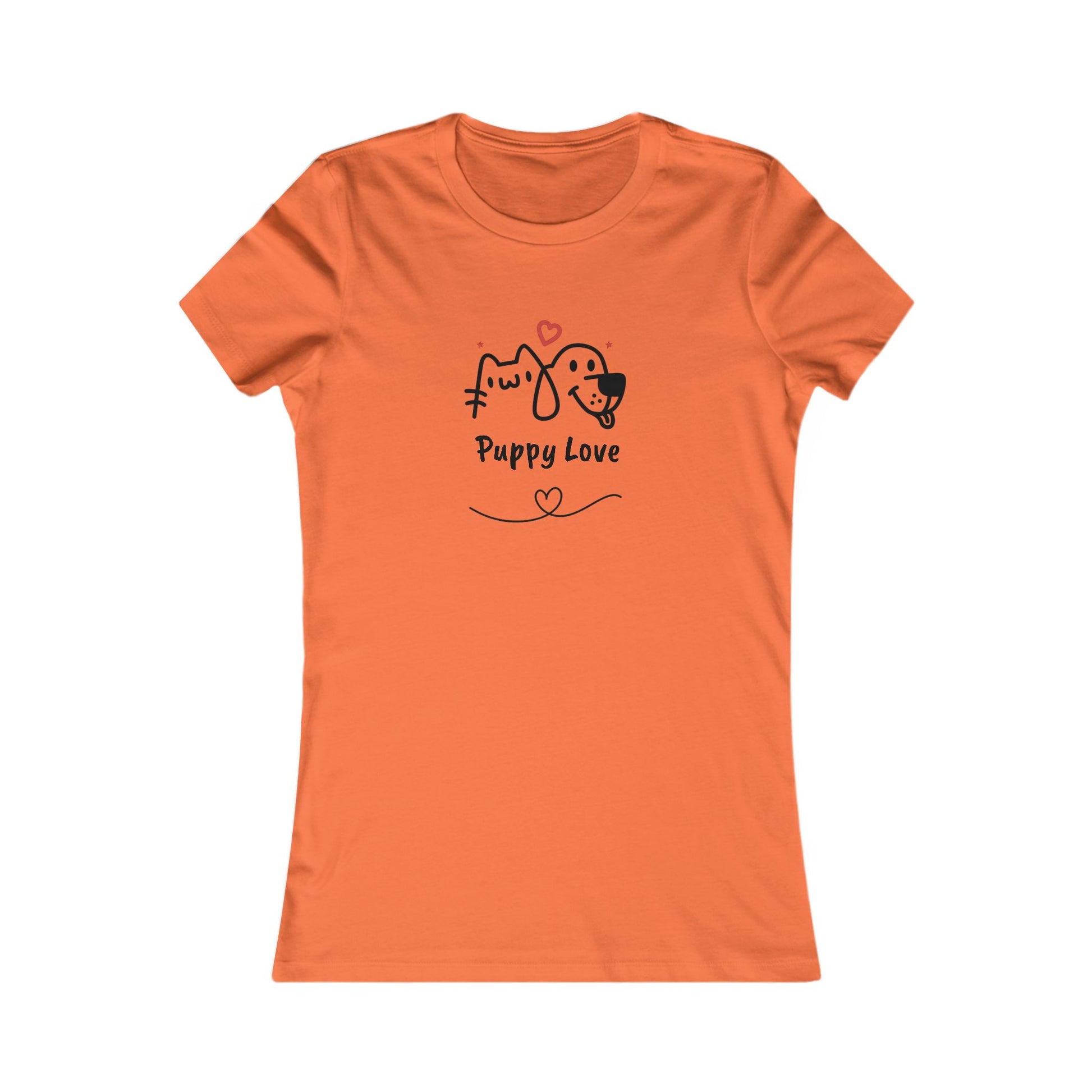 Orange Printify sweet puppy tee women with cute puppy love graphic and heart design