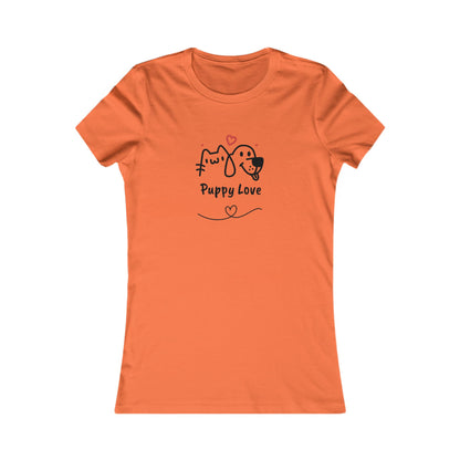 Orange Printify sweet puppy tee women with cute puppy love graphic and heart design