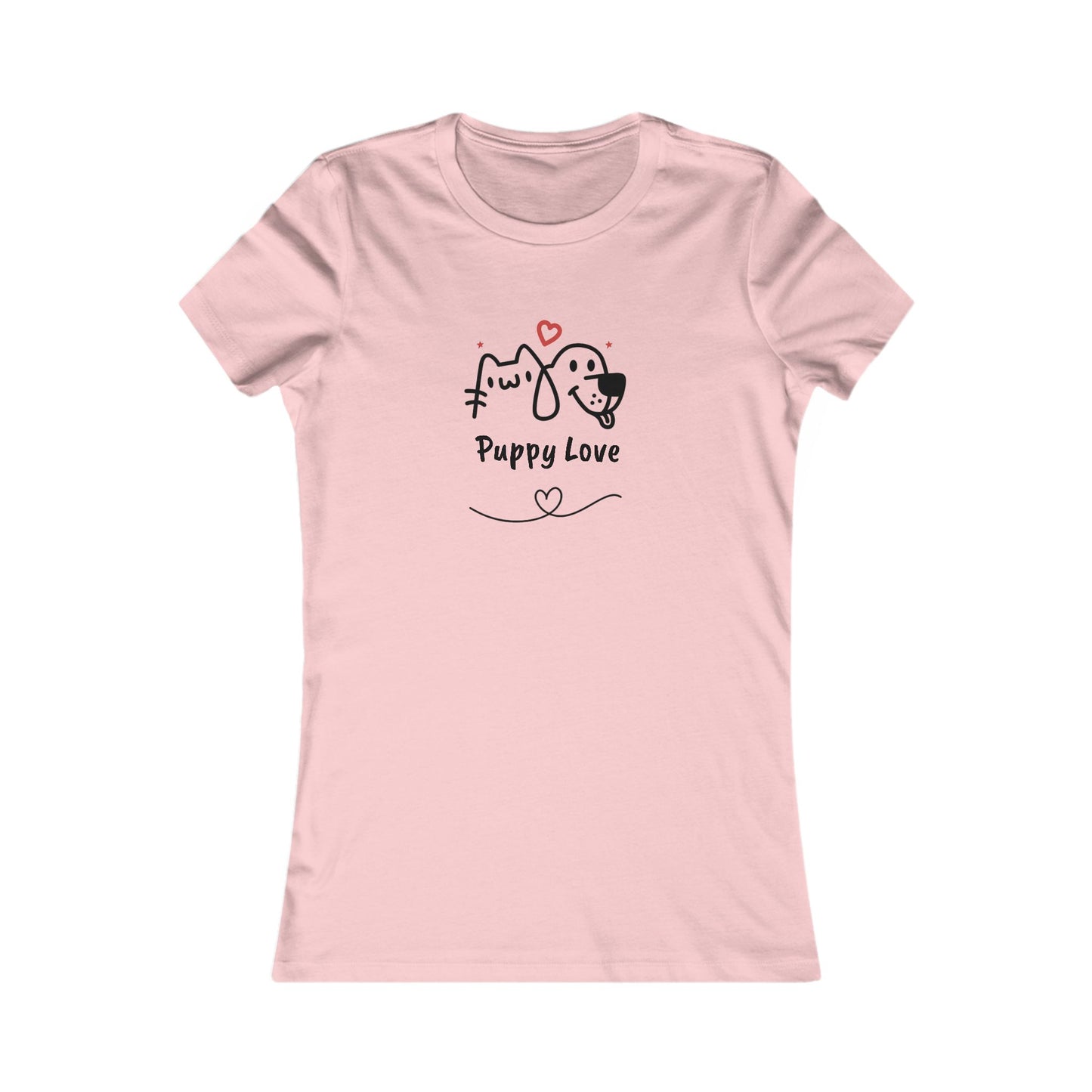 Pink sweet puppy tee women with Puppy Love graphic featuring cartoon dog and cat print