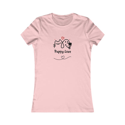 Pink sweet puppy tee women with Puppy Love graphic featuring cartoon dog and cat print