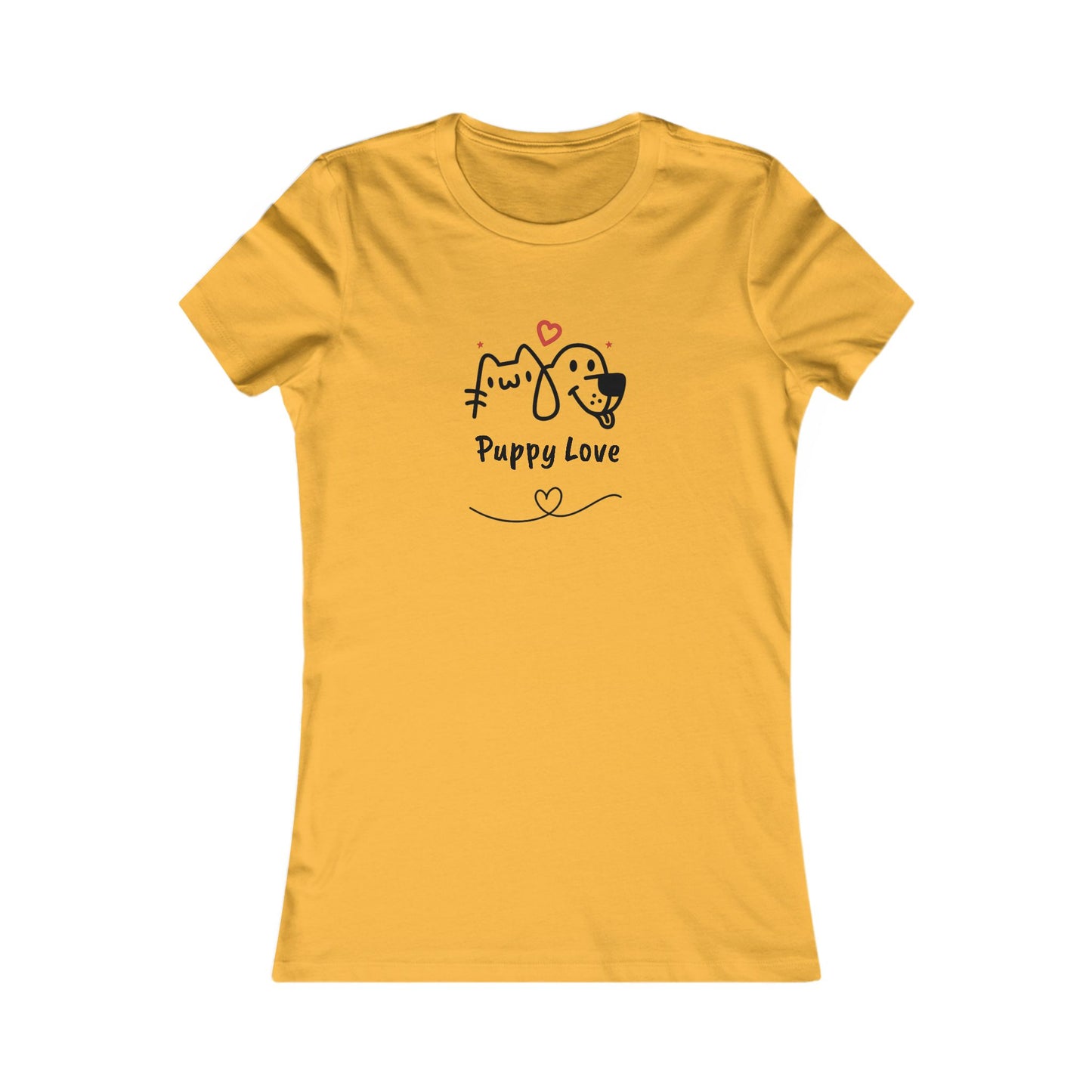 Printify yellow sweet puppy tee women with cute cat and dog graphic and Puppy Love text