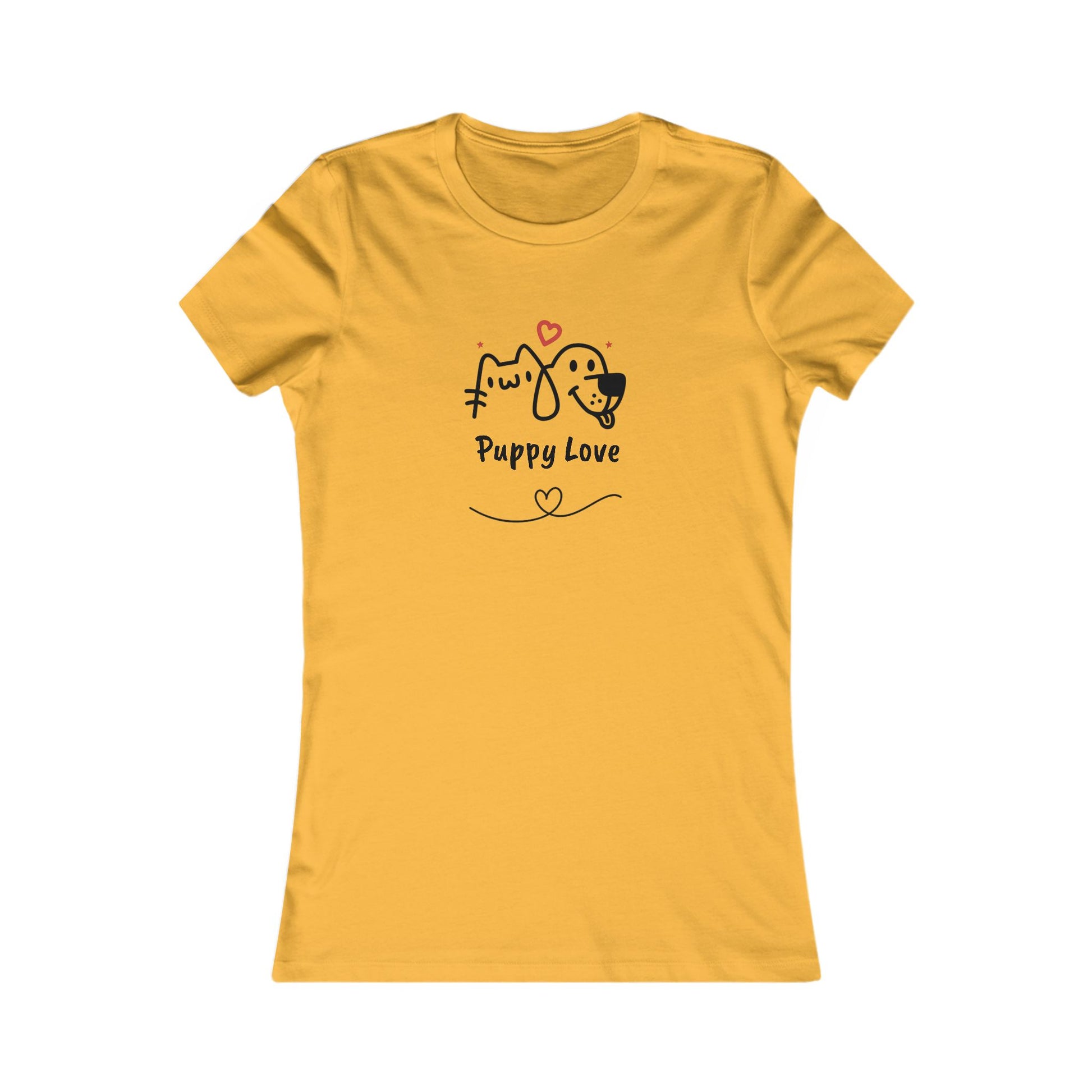 Printify yellow sweet puppy tee women with cute cat and dog graphic and Puppy Love text