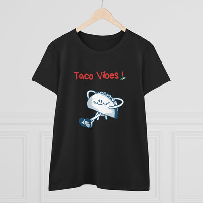 Black Printify taco graphic tee with cartoon taco and Taco Vibes text design