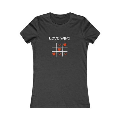 Printify black uplifting quote shirt women with Love Wins and heart tic tac toe design