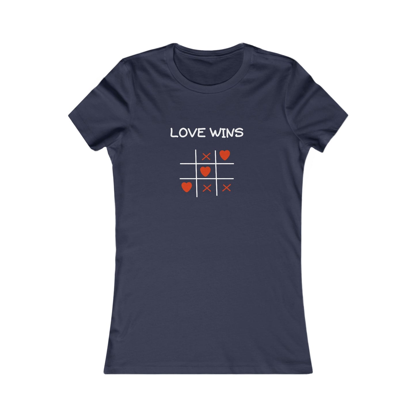 Navy blue uplifting quote shirt women with love wins tic tac toe heart design by Printify