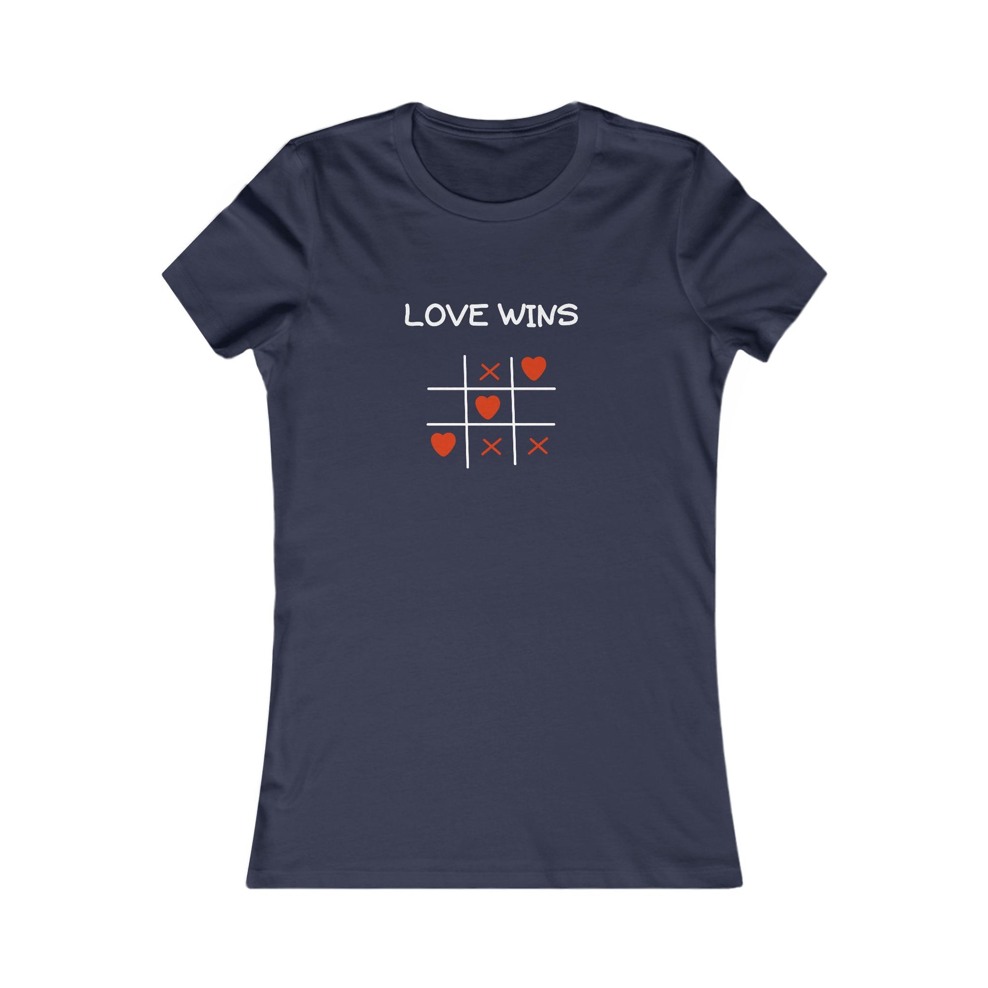 Navy blue uplifting quote shirt women with love wins tic tac toe heart design by Printify