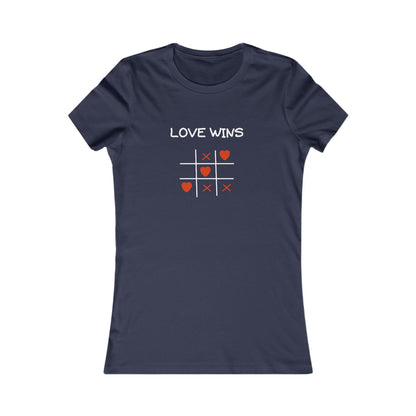 Navy blue uplifting quote shirt women with love wins tic tac toe heart design by Printify
