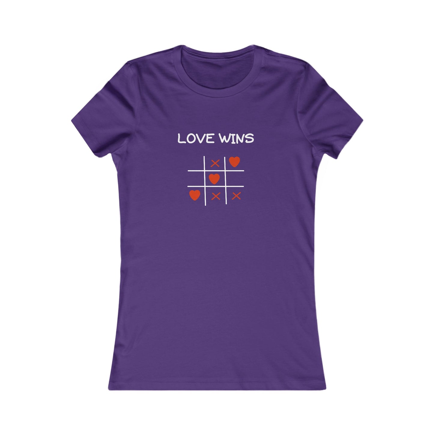 Purple uplifting quote shirt women with love wins text and tic tac toe heart design